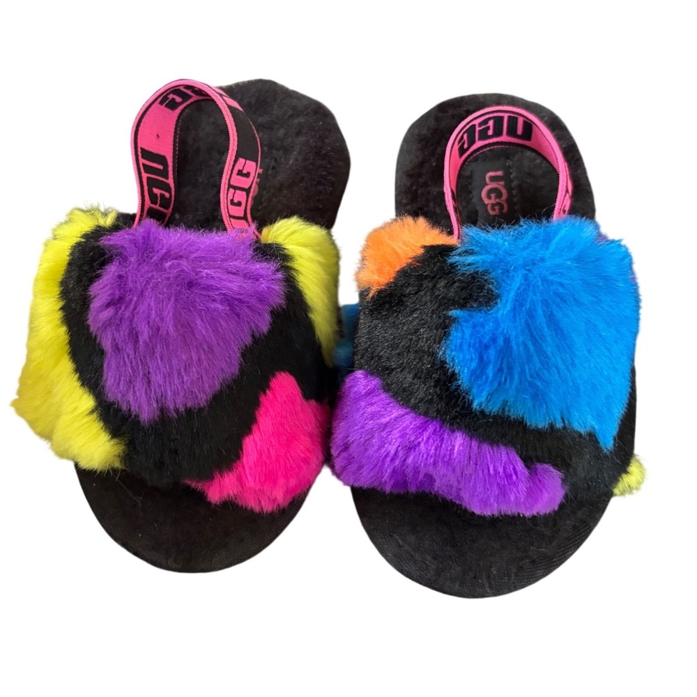 UGG Toddler Girls Multicolor Fluffy Slingback Slippers Size 8 Rainbow Fur